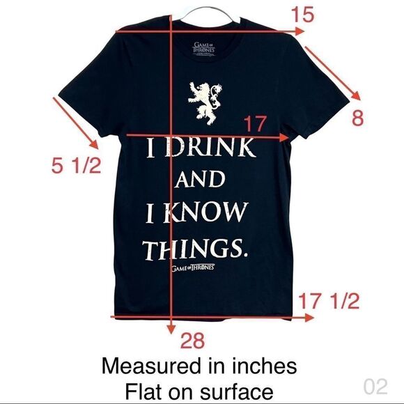 Game of thrones womens `I drink and I know things' small black tee shirt - Picture 3 of 6